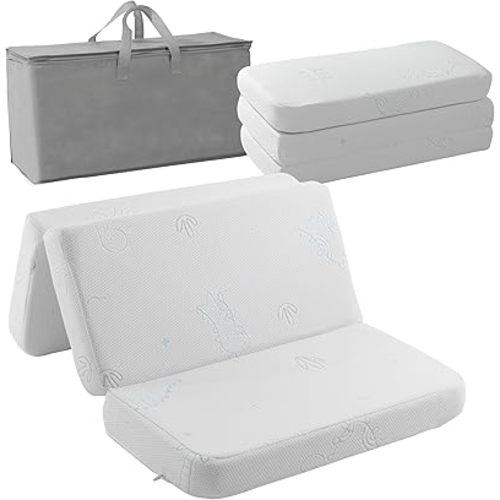 Trifold Portable Mini Cribe Mattress Pad Mattress Breathable Dual Side Memory Foam Topper with Removable Cover
