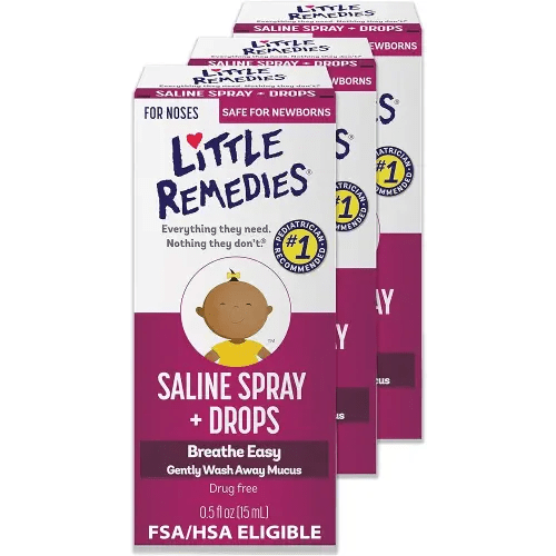 Little Remedies Sterile Baby Saline Nasal Spray and Drops, Safe for Newborns to Relieve Stuffy and Dry Noses, 0.5 Fl Oz, Pack of 3
