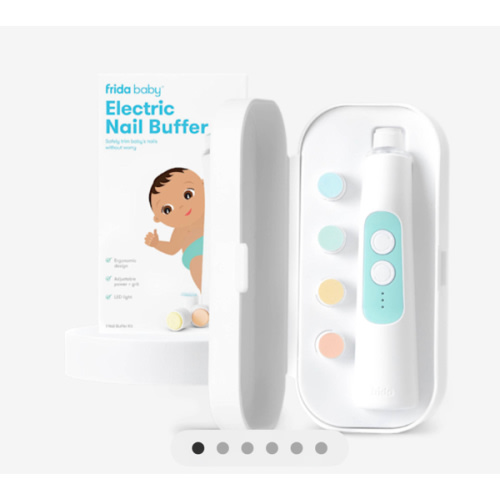 Frida Baby Electric Nail Buffer | Safe + Easy Baby Nail File, Baby Nail Clippers + Nail Trimmer Kit for Newborn, Toddler, Children's Fingernails/Toenails, 4 Buffer Pads, LED Light, Storage Case, White