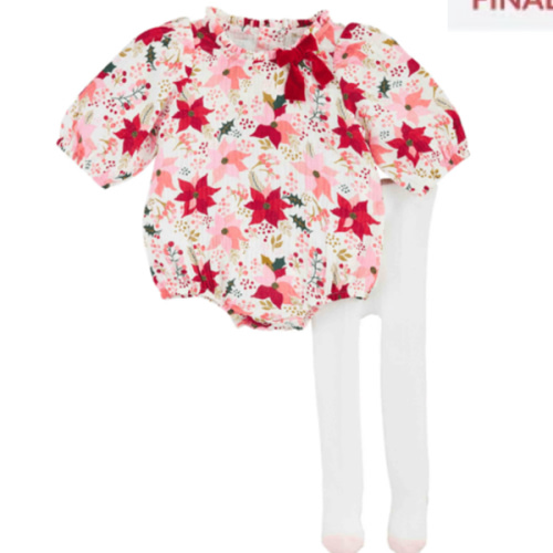 Poinsettia Baby Romper and Tight Set | Mud Pie