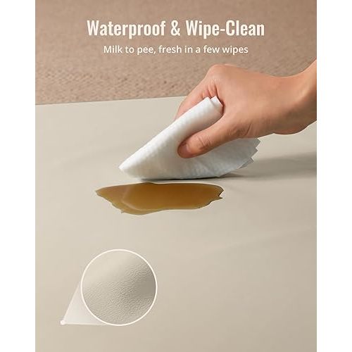 Blissful Diary Vegan Leather Baby Play Mat, 47x47 Thick Foam Cushioned & Waterproof Playpen Mat for Infants and Toddlers, Stylish and Just Wipe-Clean Playmat for Baby Play on Floor, Beige