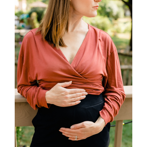 Nursing & Maternity Everywhere Long-Sleeve Wrap Blouse - Terra