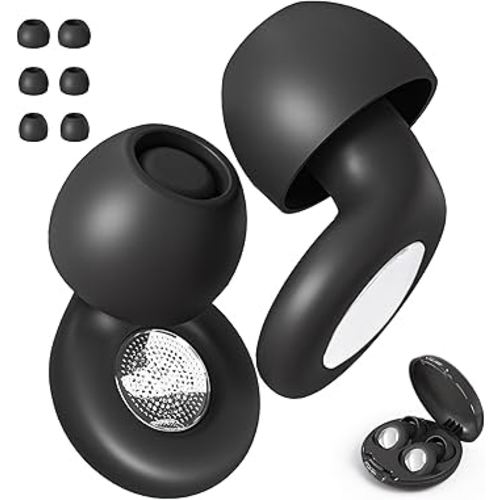 Professional-Grade Noise-Canceling Earplugs: Versatile, Eco-Friendly Solution for Sleep, Concerts, Work, and Study - -27dB Silicone with 4 Size Eartips(Black)
