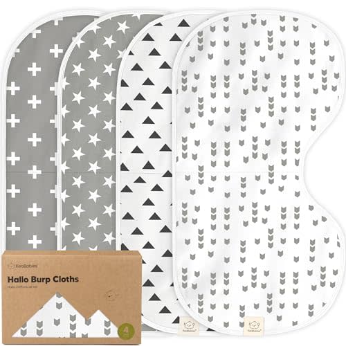 KeaBabies 4-Pack Baby Burp Cloths Baby Girl, Boy - Organic Cotton Burp Cloth, Extra Large, Absorbent, Soft Burping Cloths & Bibs Set for Babies, Newborn Burp Clothes, Thick Burp Rags (Grayscape)