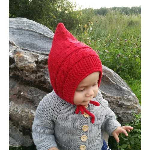 Hand Knit Merino Wool Pixie Hat: Baby Elf Bonnet Baby/Toddler/Kids/Adults Pixie Hat,Red Hand Knitted Hat