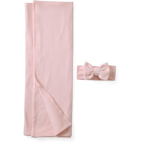 Little Sleepies Swaddle & Luxe Bow Headband Set, Viscose from Bamboo Baby Swaddles, Newborn Baby Girl Clothes (Prima Pink Ribbed)
