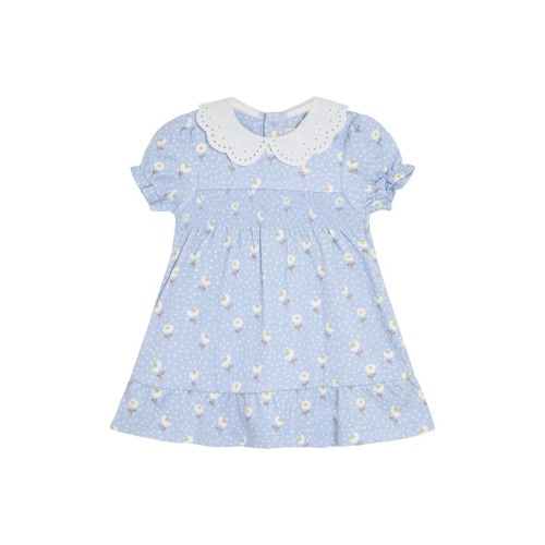 Floral Broderie Collar Cotton Jersey Dress, 3-6M