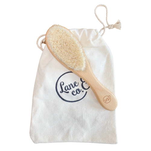 Baby Hair Brush for Newborn and Toddler, Natural Soft Goat Hair Bristles, Made With Beechwood, Great For Scalp Massaging, 100% Use Able Cotton Bag