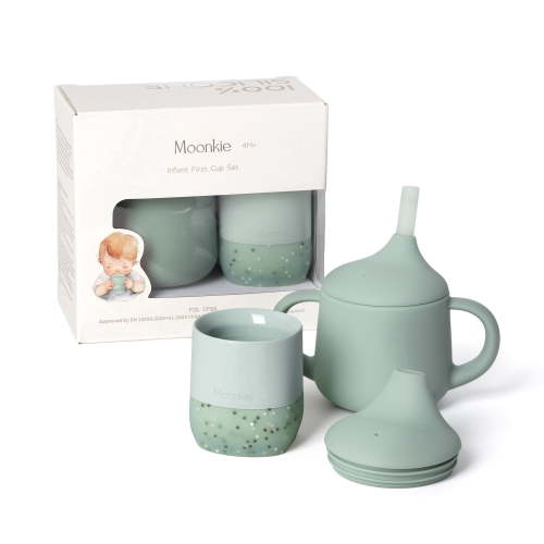 Moonkie Baby Training & Sippy Cup Set | 4 Months+ | Baby-Led Weaning Essential | Gift (Mint Cup Set, 2 Pack)