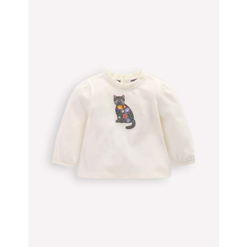 Appliqué T-shirt-Soft Ivory Cat