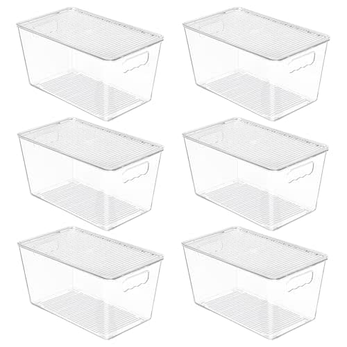 Vtopmart 6 Pack Clear Stackable Storage Bins with Lids and Handles, Medium | BPA-free Plastic, Organize Vertically, For Pantry Kitchen Fridge Cabinet Closet Bathroom, Built to Last, Easy to Move