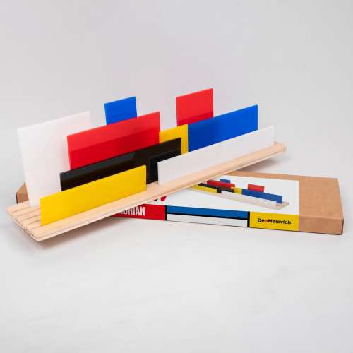 Mondrian 3D Acrylic Diorama: Geometric Modern Wall Art & Minimalist Wood Toy