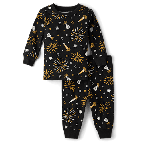Baby And Toddler Matching Family Glow New Year Cotton Pajamas - Black