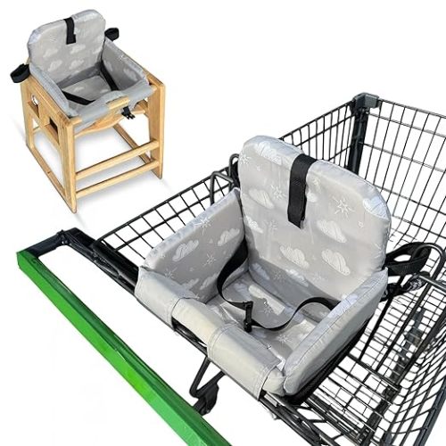 Shopping Cart Seat Cover for Baby, High Chair & Grocery Seat Protector, Padded Chair Covers for Restaurant Seats, Unisex Machine Washable Grocery Cart Liner & Swing Insert – Grey Clouds
