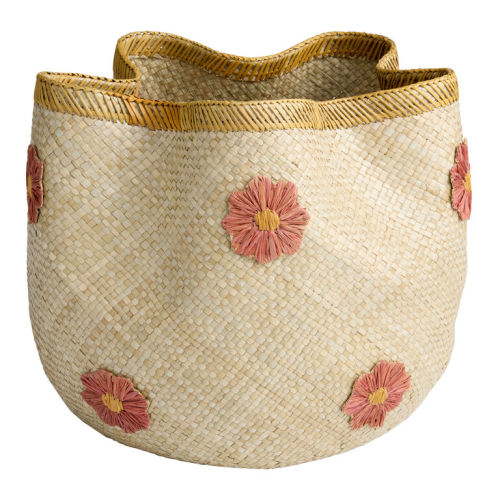 Clarisse Natural Pandan Leaf and Mauve Floral Basket