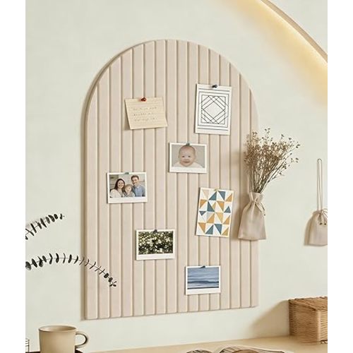 Large Arched Felt Bulletin Board, Sized 36" x 24" for Office & Wall Decor – 6 Customizable Adhesive Tiles with Pins are Perfect to Display Your Photos (Khaki)