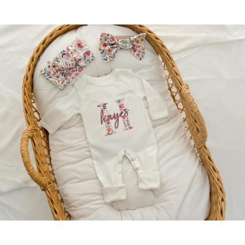 Newborn Baby Girl Coming Home Outfit Embroidered, Gift for Baby Girl, Personalized Newborn Baby Girl Outfit, Baby Girl Gift Set