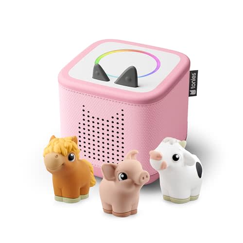 Toniebox 2 My First Farm Bundle for Kids 1+ with Soft and Squeezable Cow, Horse, and Pig - Cloud Pink