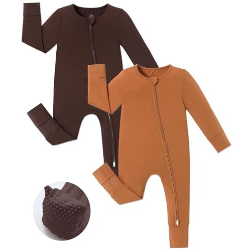 JunNeng Viscose from Bamboo Sleeper with Mittens, 2 Way Zipper Baby Boy Pajamas, Non Slip Sleep'N Play Romper