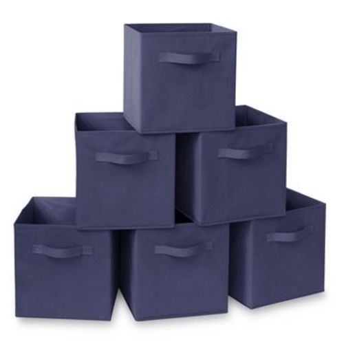 Casafield Set of 6 Collapsible Fabric Storage Cube Bins, Navy Blue - 11" Foldable Cloth Baskets for Shelves and Cubby Organizers