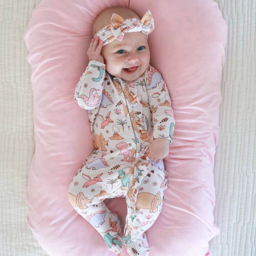 Dolly's Dinos Ruffle Zipper Footie