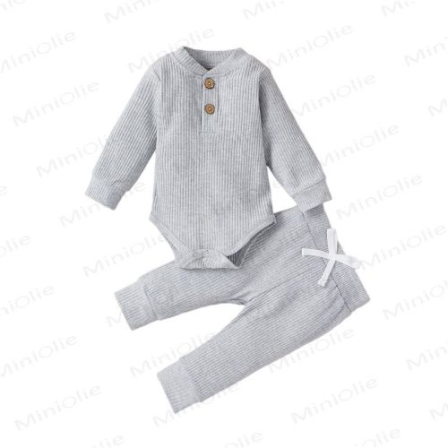 Baby Soft Ribbed Henley Bodysuit and Pants 2-piece Set