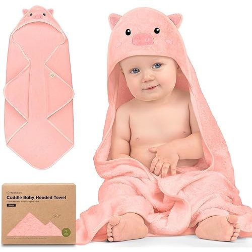KeaBabies Hooded Baby Towel for Newborn - Viscose Derived from Bamboo Large Baby Bath Towels with Hood for Boys, Girls, Toddler, Extra Absorbent & Soft Newborn Bath Essentials (Piglet, Regular)