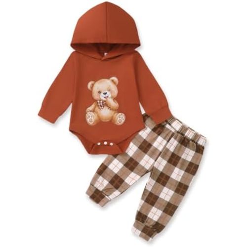 NZRVAWS Baby Boy Clothes Newborn Infant Toddler Clothing Outfit Hooded Romper Pants 2 Piece Set Newborn 0 3 6 12 18 Months