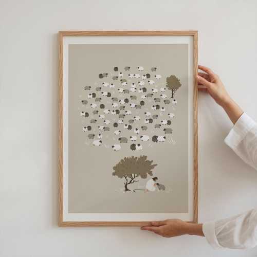 Jesus Leaves 99 Sheep Print, Lost Sheep Parable, Bible Sketch (Digital Download)