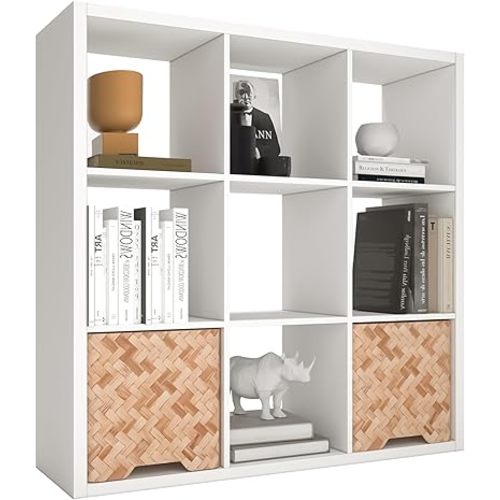 Endearing Limons【2026 Wooden Thick Border 9 Cube Shelf Storage Organizer with Anti-Tipping Kits + Reversible Open Back Bookcase (11 x 11 Unit Cell White)
