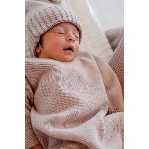 Embroidered Knit Sweater Bubble Romper in Iris | Caden Lane