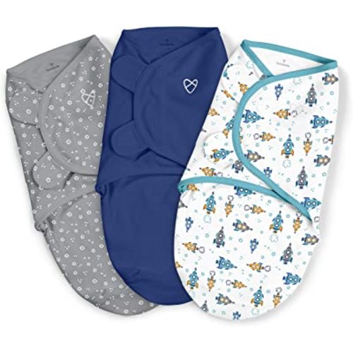 SwaddleMe by Ingenuity Original Swaddle with Easy-Change, 100% Cotton, Improves Sleep & Calms Startle Reflex, 3-6 Months, 3-Pack - Superstar