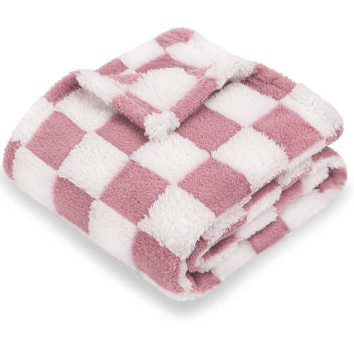 Super Soft Baby Blanket for Boys Girls Warm Cozy Reversible Checkerboard Toddlers Blanket, Fluffy Fuzzy Plush Lightweight Bed Blanket with Chessboard Grid Design 380GSM Plaid Red 30 x 40 Inch