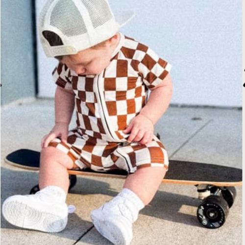 Little Trouble Brown Checker Bamboo Jammies