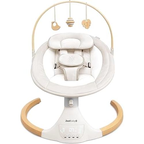 Jool Baby Nova Nature Baby Swing for Newborns with Natural Wood Toys, Electric Motorized Infant Swing, Bluetooth Music, Remote (Oatmeal)
