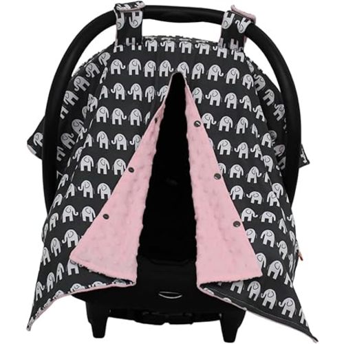 Dear Baby Gear Car Seat Canopy - Infant Car Seat Cover for Maximum Protection and Style - Soft and Breathable - Carseat Canopies for Boys and Girls - Elephants on Gray/Pink Dot - 40"x30"