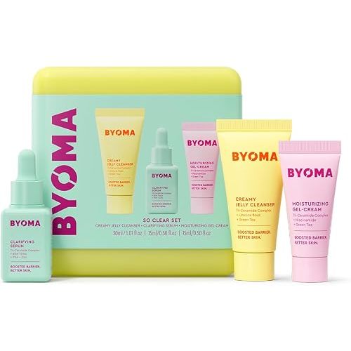 BYOMA So Clear Set – Jelly Cleanser, Clarifying Serum, Gel Cream | For Acne-Prone Skin, Creamy Jelly Cleanser, Clarifying Face Serum, Gel-Cream Moisturizer, Unclogs Pores & Targets Blemishes