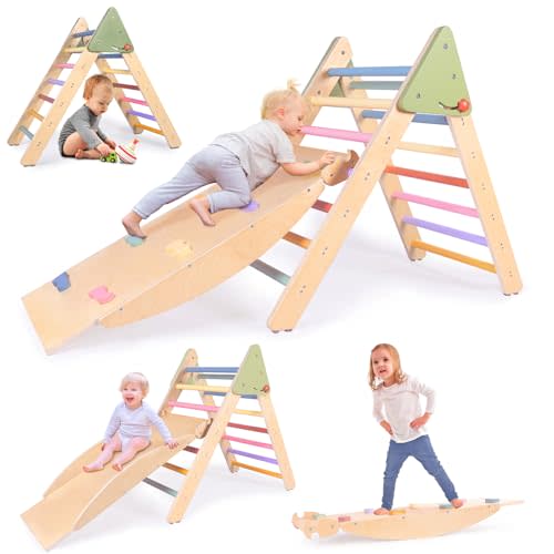aiwo Pikler Triangle Set 5in1 Montessori Toddler Climbing Toys Indoor, Climbing Toys for Toddlers 1-3 Inside, Baby Climbing Gym Toddler Climber Indoor Playground