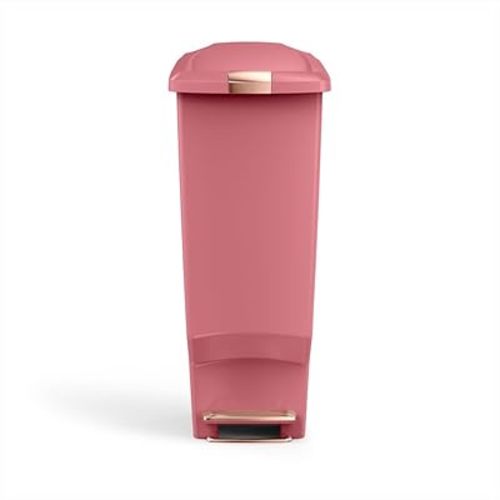 simplehuman 40 Liter / 10.6 Gallon Hybrid Slim Kitchen Step Trash Can with Secure Slide Lock, Cream Plastic