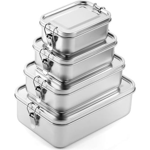 Umigy 4 Pcs Stainless Steel Food Containers 550/850/1400/2400 ml Metal Bento Lunch Box Stainless Steel Food Storage Containers, Lockable Clips to Leak Proof, Reusable Dishwasher Snack Boxes for Work