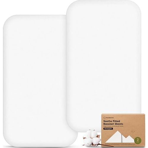 2-Pack Organic Bassinet Sheets for Boys, Girls - 100% Cotton Rectangle Baby Bassinet Mattress Sheets Compatible with Baby Delight Dreamer Bedside Sleeper 32"x21", Soft & Breathable (Soft White)
