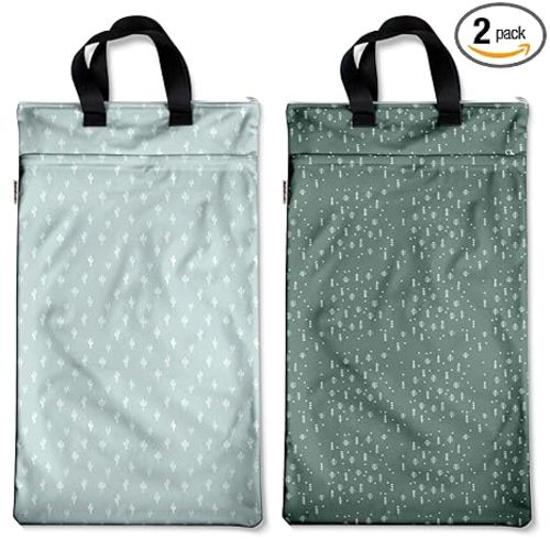 Mama Koala Reusable Hanging Wet Dry Bags for Baby Items, Cloth Diapers, Swimsuits, Travel, Gym Clothes, Beach, Pump Parts, Toiletries, Two Zippered Pockets, 2 Pack (W005L)