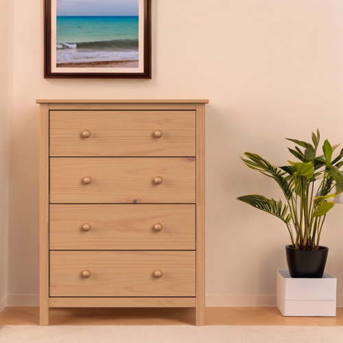 Solid Wood 4-Drawer Dresser – Pine Chest for Bedroom Clothes Storage – Modern Design, Easy Assembly