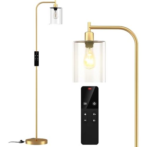 Wio-Mio Industrial Floor Lamp with Glass Shade, LED Bulbs Included