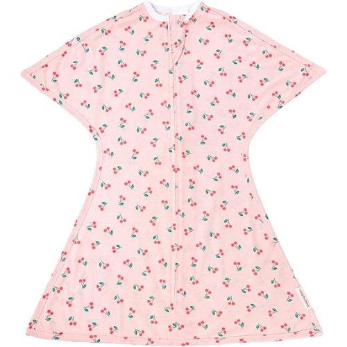 SleepingBaby Zipadee-Zip Transition Swaddle - Cozy Baby Swaddle Blanket with Zipper Convenience - Roomy Wearable Blanket for Easy Diaper Changes - Cherries, X-Small (3-6 Month)