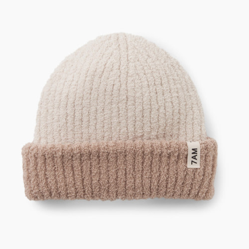 7AM Enfant Fuzzy 2-Tone Ribbed Beanie - Ecru/Pecan, 0-6 M