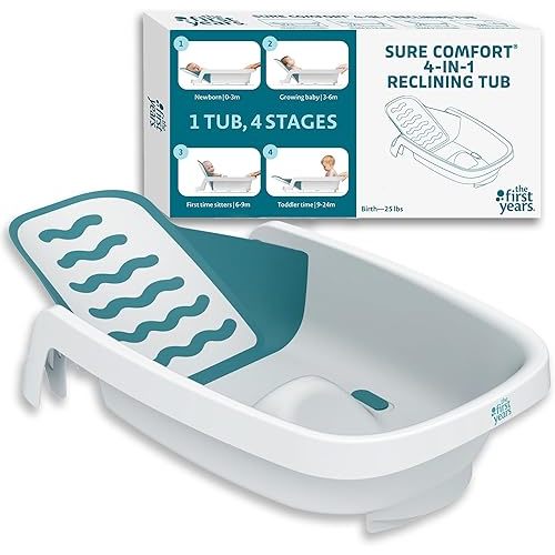 The First Years 4-in-1 Reclining Baby Bathtub - Adjustable Recline for Custom Comfort for Newborn to Toddler - All-in-1 Baby Bath Seat Adjusts as Baby Grows - Ages 0 to 24 Months