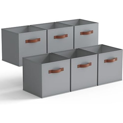 GRANNY SAYS 11 Inch Cube Storage Bins, 6-Pack Fabric Storage Bins, Grey