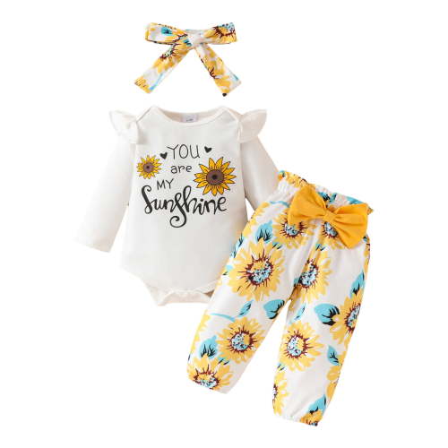 Curenmufel Baby Girl Outfits Long Slevee Baby Girl Clothes Newborn Fall Outfits Ruffle Knitted Long Seeve Romper Top & Flare Pants Sets 0 3 6 9 12 18 24 Months (White,3-6 Months)