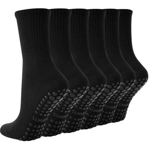 BONANGEL Pilates Socks with Grips for Women, 3 Pairs Womens Grippy Yoga Ballet Barre Hospital Gym Athletic Socks